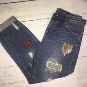 Articles of Society Boyfriend High Waist Distress Patch Jeans